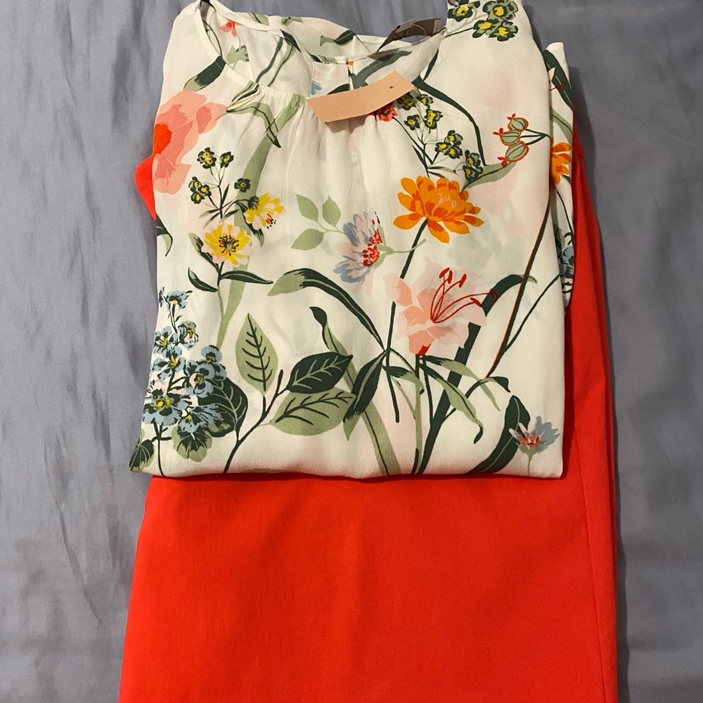 Bundled Outfit: Loft 24W Floral Blouse with Lane Bryant 24W Pant